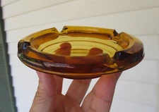 Vintage Amber Glass Ashtray 4-1/2" Diameter with 4 Slots - Marked U.S.A. 10