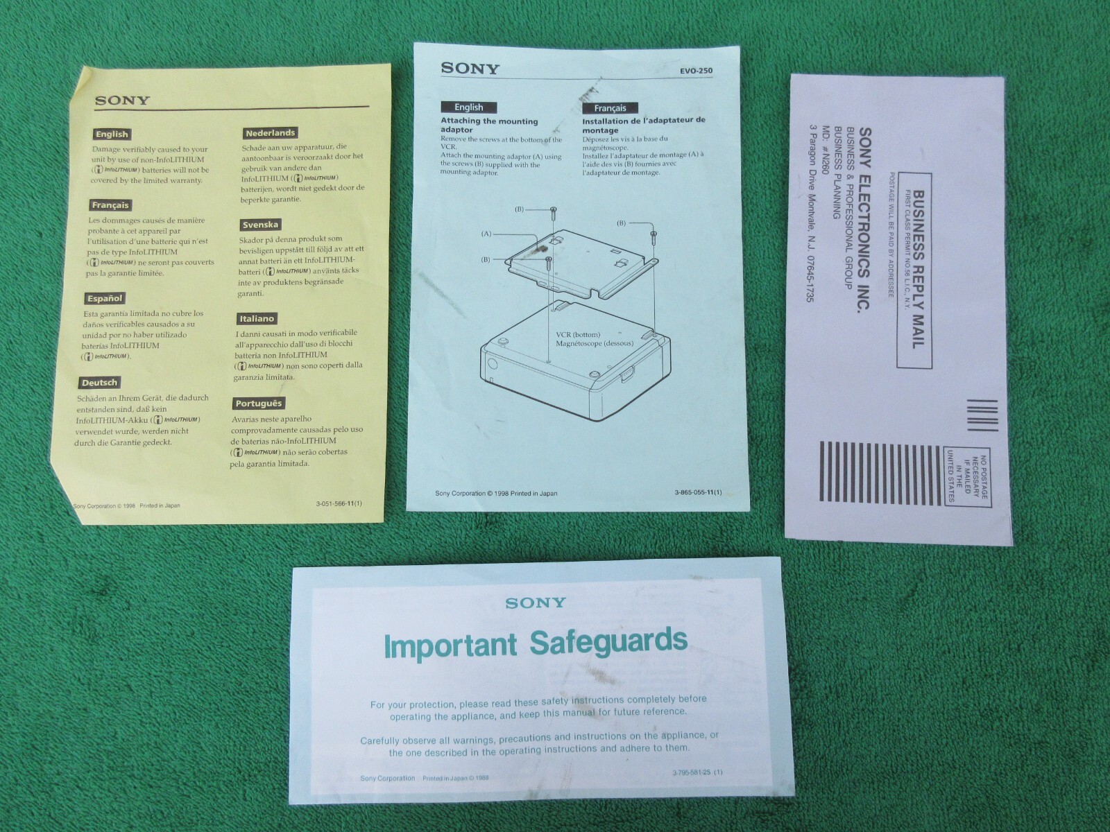 Sony EVO250 NTSC Video Hi8 8mm Video Cassette Recorder Player VCR w