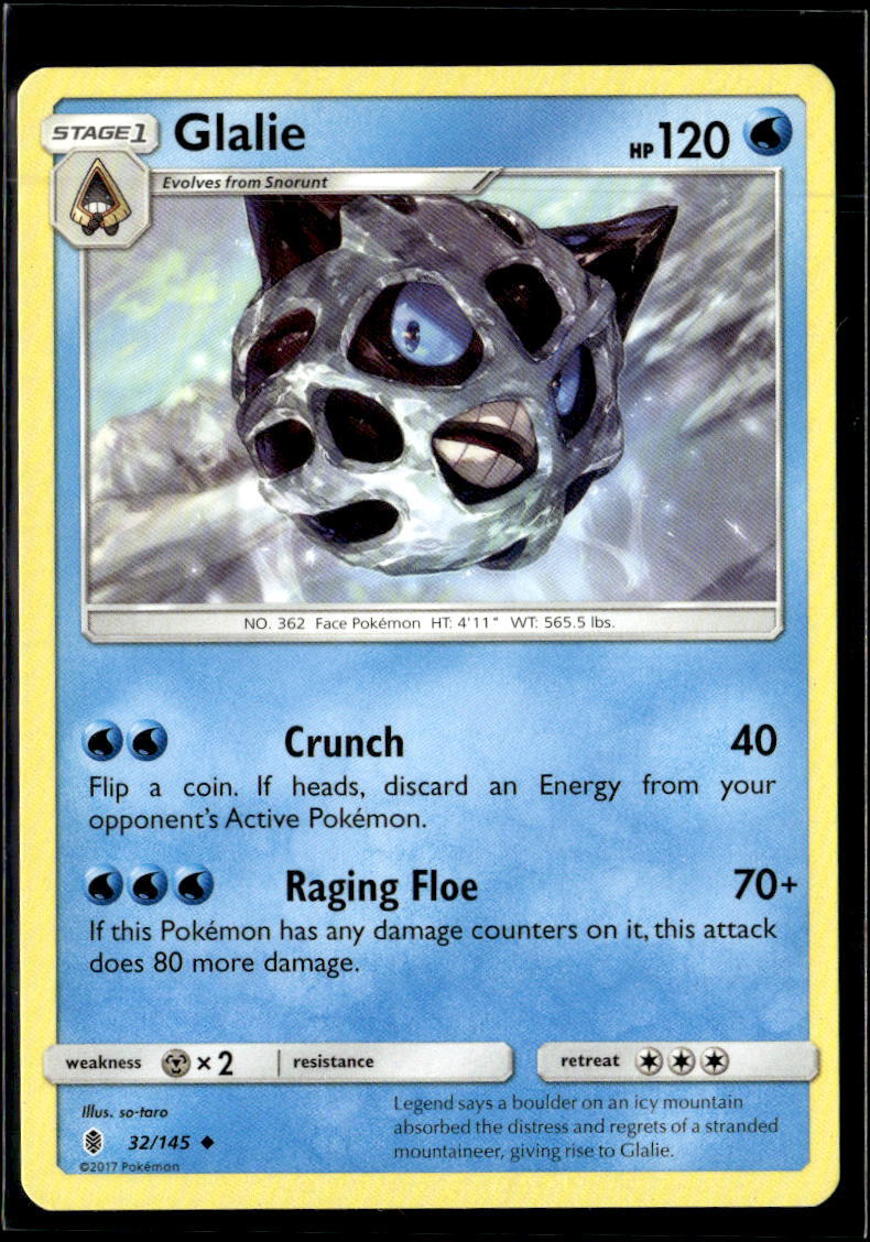 Pokemon Glalie 32/145 Guardians Rising Non Holo Uncommon 2 Card Lot