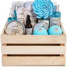 Luxury Spa Gift Basket (Aqua Elegante) - Bath Set With Jasmine & Lavender