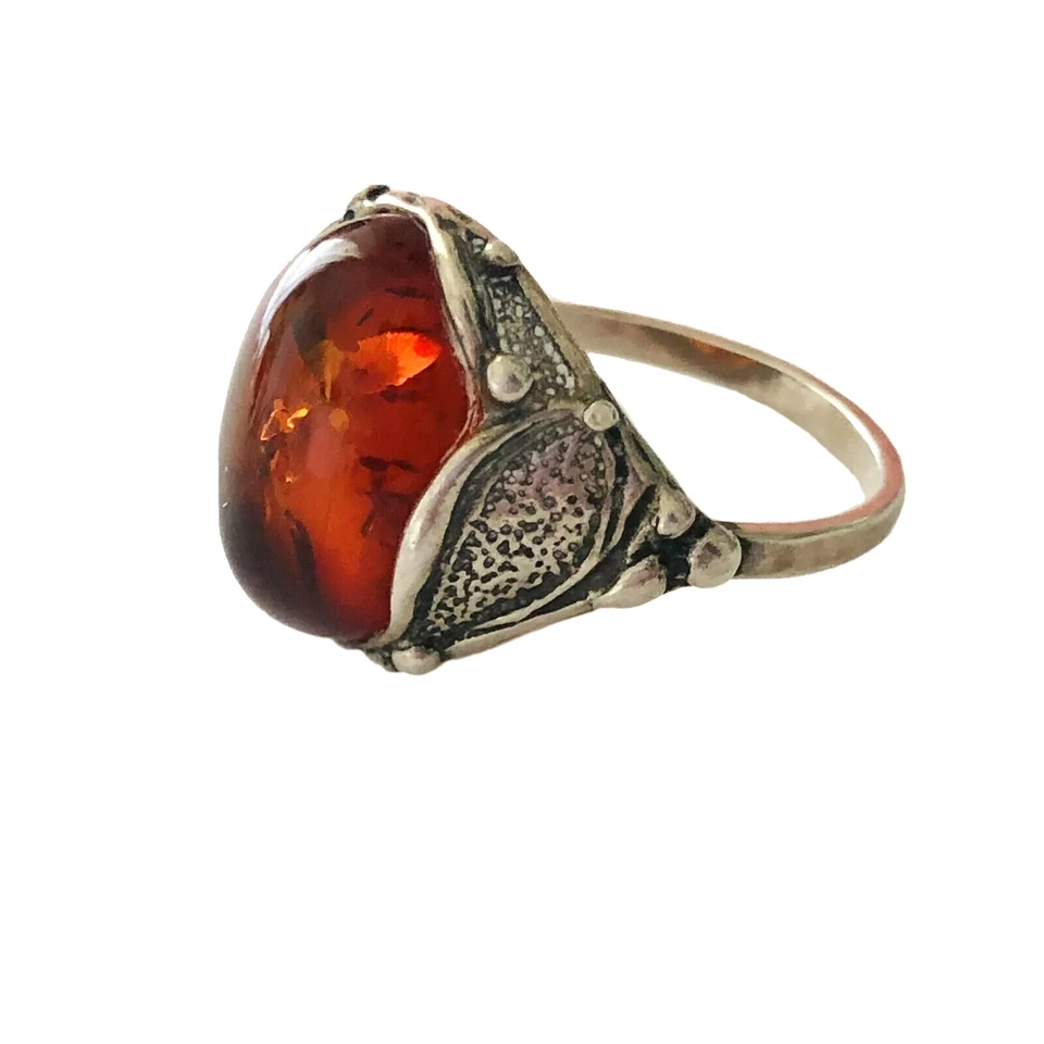 VINTAGE! ANELLO IN ARGENTO 925 CON AMBRA NATURALE. MISURA M-12. SILVER RING IT. - Immagine 4 di 4