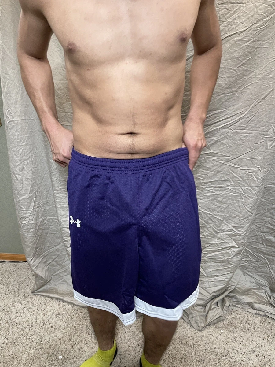 Boy s under armour Youth XL Purple And White Lacrosse style shorts no pockets