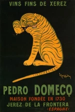 Wine Xerez Pedro Domecq Tiger Uncorking the Bottle Vintage Poster Repro FREE S/H