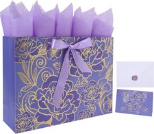 16.5" Extra Large Rose Purple Bag Set with Greeting Card and Tissue Paper for