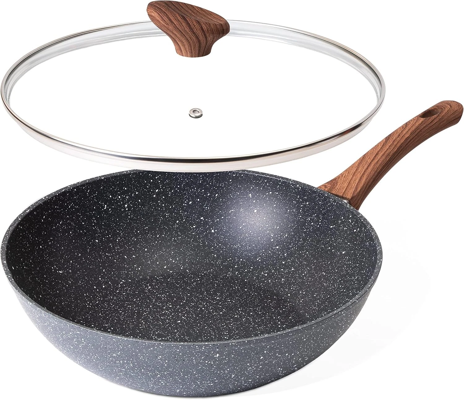Nuovva 28cm Induction Non Stick Wok Pan with Lid – Deep Stir Fry Pan,