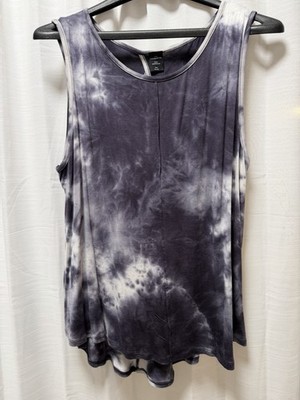This & More Tie-Dye Sleeveless Tank Top Keyhole Back Black/White Rayon Size L