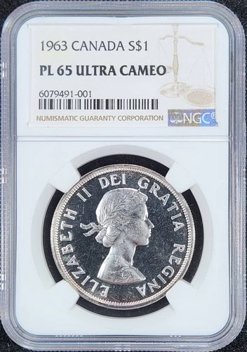 Prooflike Silver 1963 Canada $1 Dollar | NGC PL65 Ultra Cameo