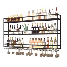 Large Heavy Duty 47in Wine Rack with LED Wall Mounted Bottle Glass Holder Und...