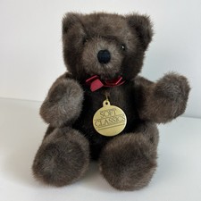 Vtg 1989 Dakin Soft Classics Brown Teddy Bear Plush Red Bow Medallion Korea