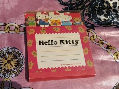 Vintage Hello Kitty Desk Pad 1976, 1993  Sanrio 3 Kitty & 2 Tiny Chum Bears