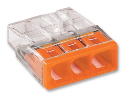 WAGO Compact Push Wire Connector for Junction Boxes, 3 Way, 2273 Series, Orange