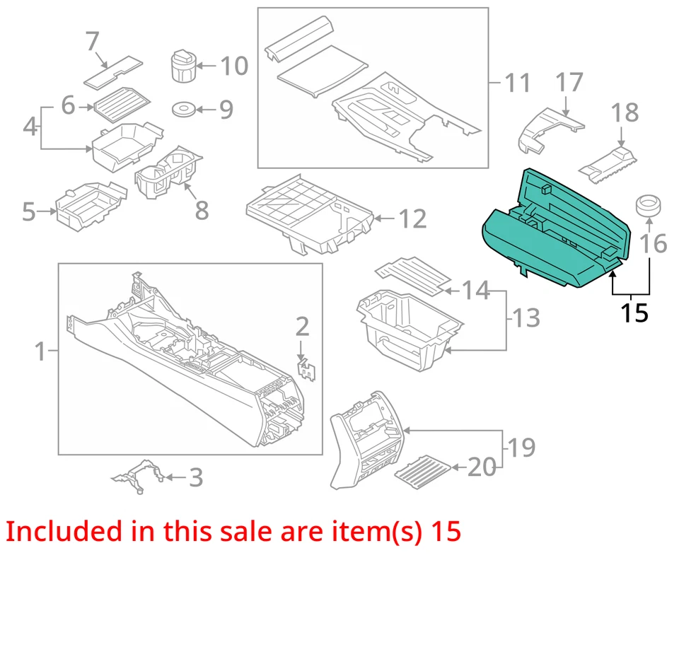 Tapa reposabrazos consola central cuero marrón Aragón delantero BMW M5 F90 2018-2023 OEM Foto 3 de 4