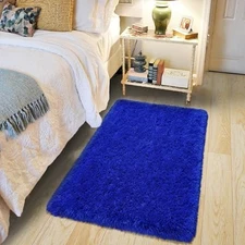 Fluffy Small Rug for Bedroom Shag Soft Area Rug for 2x3 Feet Royal Blue