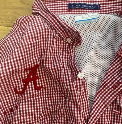 Columbia Men's Red Gingham Alabama Collegiate Button Down Shirt XL GUC