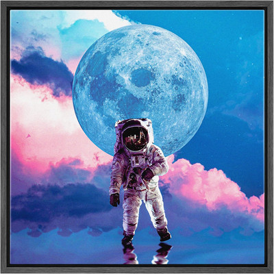 Framed Canvas Print Wall Art Pastel Vibrant Moon & Clouds Astronaut Sky Astronom