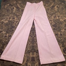 Vtg 60s Pink Cotton Polyester Flare Wide Leg Disco Pants Womens Size 11
