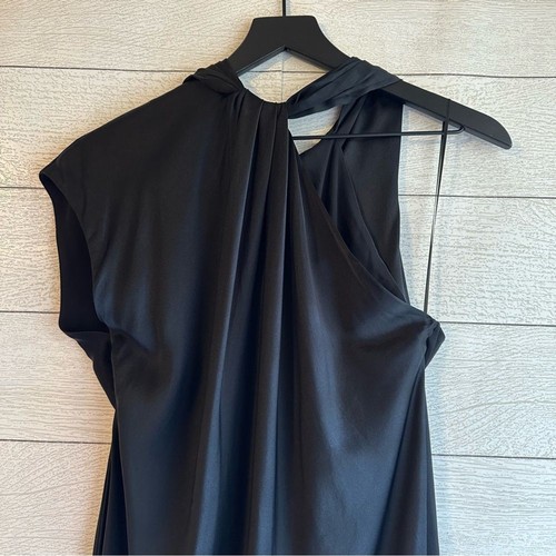 Vestido midi de seda Kaia BANANA REPUBLIC asimétrico cuello lazado negro talla pequeña - Imagen 5 de 14