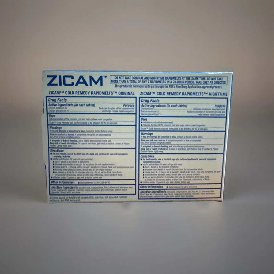 Paquete combinado de remedio homeopático para el resfriado de zinc Zicam RapidMelts día/noche 25 quilates Foto 2 de 2