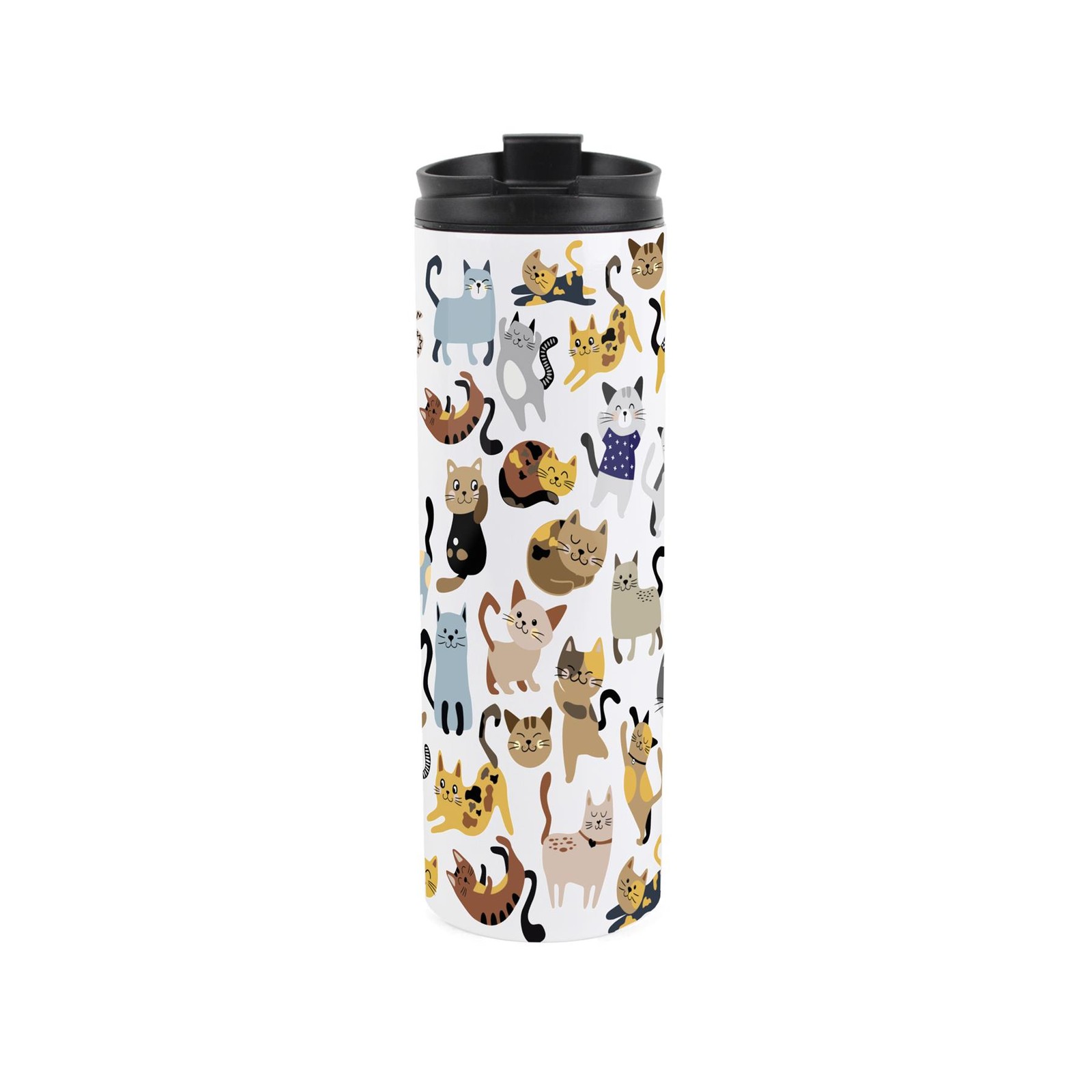 Happy Cartoon Cats Stainless-Steel 500ml Travel Flask - Gift for Cat Lovers