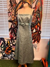 DAVIDS BRIDAL Sz 8 Bridesmaid Satin Formal Gown Sage Green Tea Length STYLE#8586