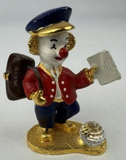 Vintage Spoontiques Pewter Miniature Gold Clown Mailman Swarovski Crystal KM476