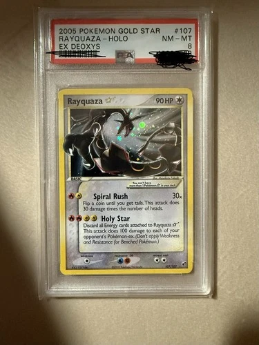 Pokémon Rayquaza Gold Star Holo 107/107 EX Deoxys 2005 PSA 8
