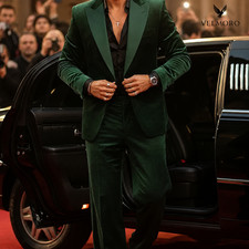 Mens Emerald Green Velvet Suit 2 Piece Luxury Wedding Prom Tuxedo Formal Suit Se