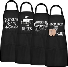 4 Pcs Funny Cooking Aprons for Women with 2 Pockets Kitchen Adjustable Work A...
