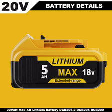 20 Volt For DeWalt 20V Max XR 5.0AH Lithium ion Battery Pack DCB206-2 DCB205 New