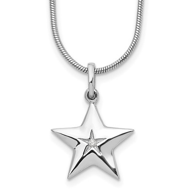 Sterling Silber Diamant Stern Anhänger Halskette 18'' mit 2 Zoll ext. 0,63gm