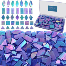 Iridescent Glass Mosaic Tiles for Crafts, 240 Pieces 5 Shapes Mixed Stained Glas
