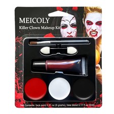 Scary Clown Makeup Kit,Black White Red Face Body Paint with Brush and Fake Bl...