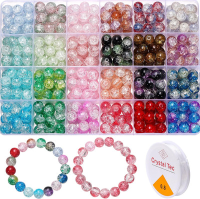 408 Pcs 10Mm Crackle Glass Beads for Jewelry Making Crafts DIY, 24 Colors Crysta