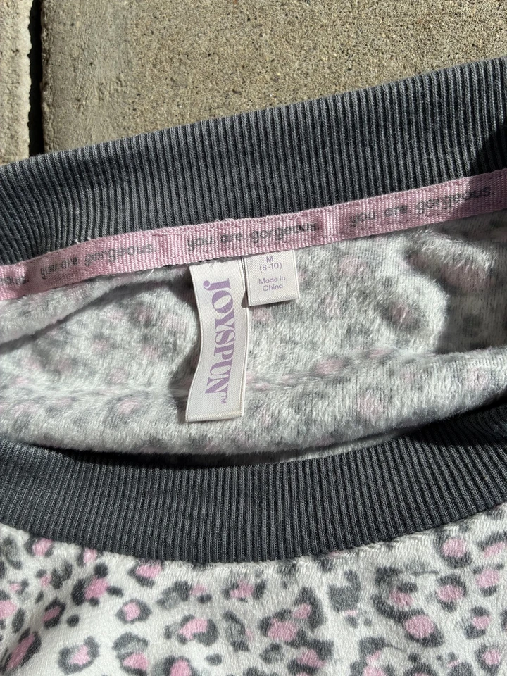 Conjunto de pijama Joyspun para mujer mediano 8-10 gris rosa leopardo polar 2 piezas ropa de dormir Foto 3 de 4