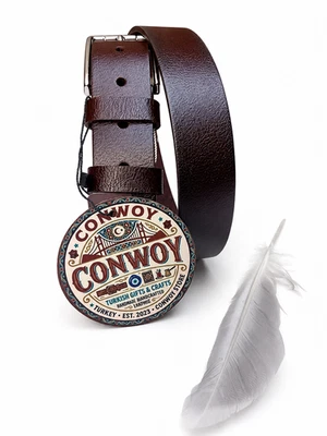 Ceinture Conwoy en cuir de buffle véritable marron uni hauteur 130 cm 52 po... - Photo 1/4