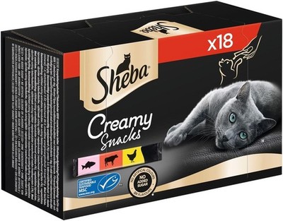 SHEBA Katzensnacks - 18x12g - Katzenleckerlis in den Varietäten Huhn, Lachs&Rind