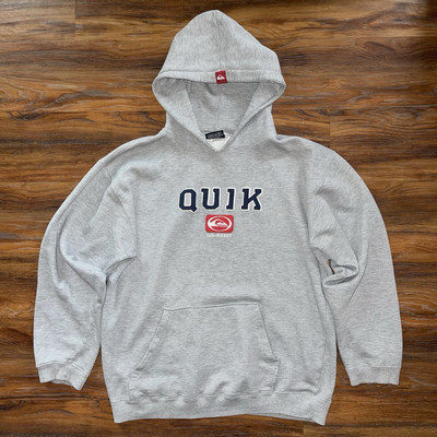 Vintage 90s Quiksilver Hoodie Sweatshirt Gray Large L Gray QUIK
