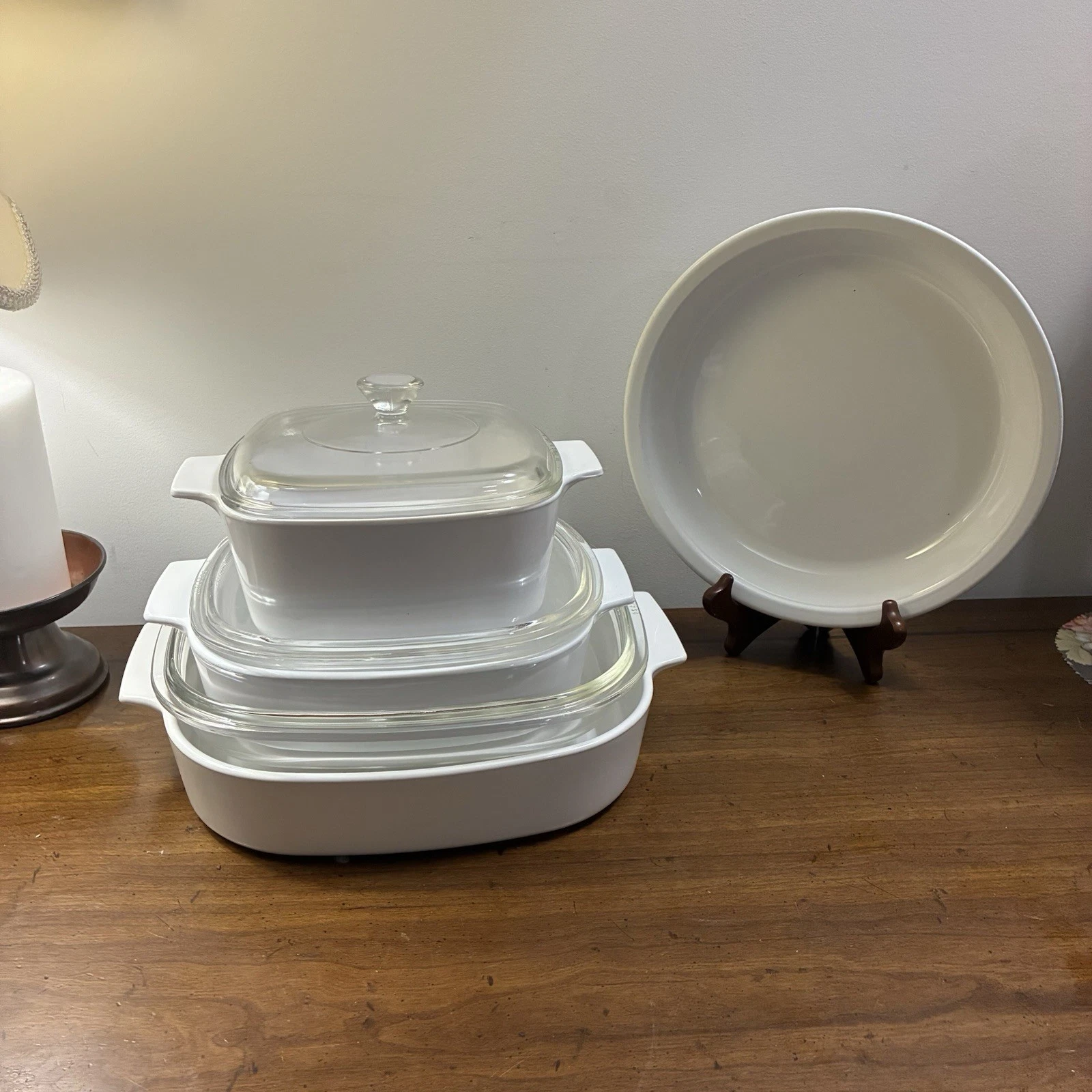 Corning Ware 4 Piece Lot Winter Frost White Casserole Pie Dishes