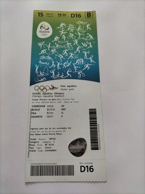 Used Ticket Olympic 15.08. 2016 Rio Olympia D16 Water Polo 2