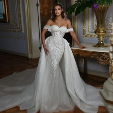Mermaid Luxury Wedding Dress With Detachable Train Lace Applique Sweetheart