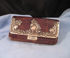 ANTIQUE ART NOUVEAU STERLING SILVER & LEATHER WALLET PURSE BUSINESS CARD CASE