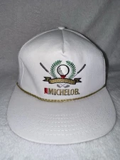 Vintage Michelob Golf Hat Cap White Gold Rope Embroidered Trucker One Size 90s