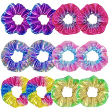 Neon Hair Scrunchies for Girls with Gift Box - 12Pcs Vibrant Rainbow Hair Ties f