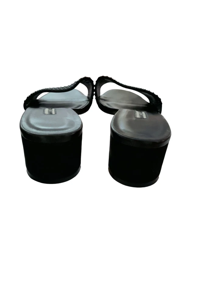 Women's Manolo Blahnik Falcopearl Black Suede 1.5 inch Block Heel Slide 38.5/8M - Image 2 of 4