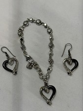 Brighton Awakened Heart Crystal Black Enamel Earrings Bracelet RARE