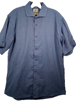 Trend By F/X Fusion Shirt Men L Blue Red White Check Short Sleeve Button Up