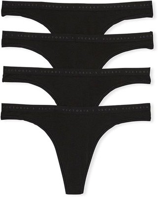 Victoria's Secret 4 MultiPack Women Cotton Modal Thong Underwear Panties Black S