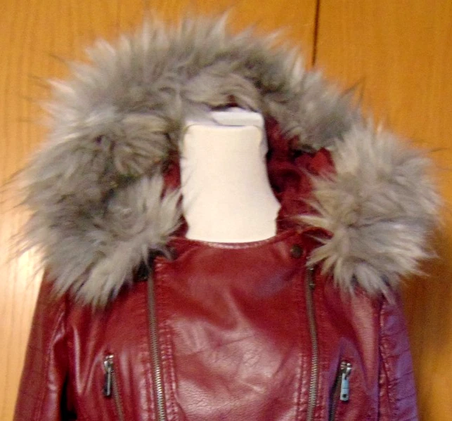 LA КОАЛИЦИЯ ЖЕНЩИН БОРДОВЫЙ ИСКУССТВЕННОЙ КОЖИ КУРТКА ИСКУССТВЕННОГО МЕХА КАПЮШОН ДЕВИЗ ШИПОВНИК ~ L/XL - Изображение 3 из 4