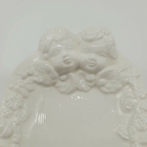 6" Jubilee Los Angeles Cherub Porcelain Trinket Tray Flowers White - Picture 2 of 5
