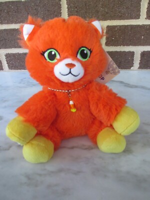 Build-A-Bear Mini Candy Corn Orange Kitty Cat 7'' Tall -Candy Corn Charm Necklace